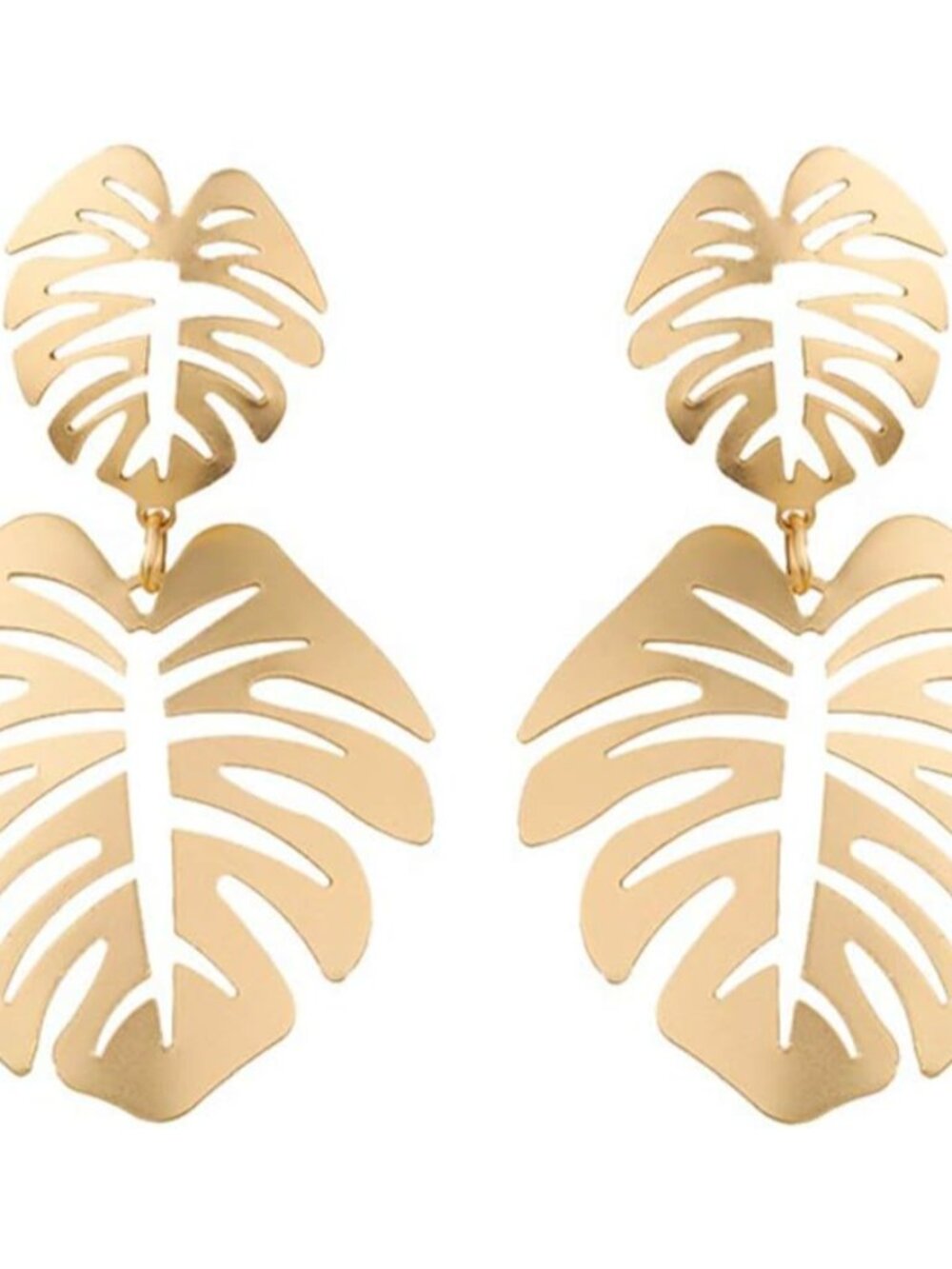 Gold Green Palm Leaf Dangle Earrings Tropical Monstera Leaves Eardrop for Women